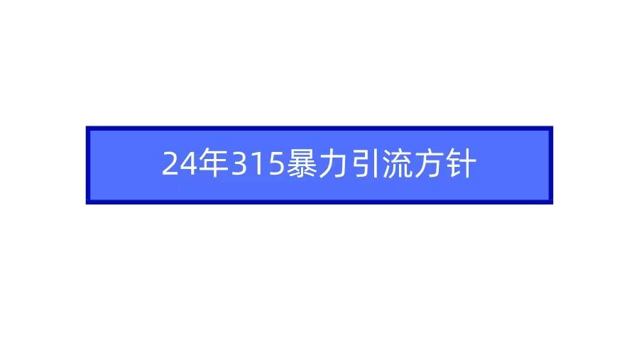 2024年315暴力引流方针创客之家-网创项目资源站-副业项目-创业项目-搞钱项目创客之家