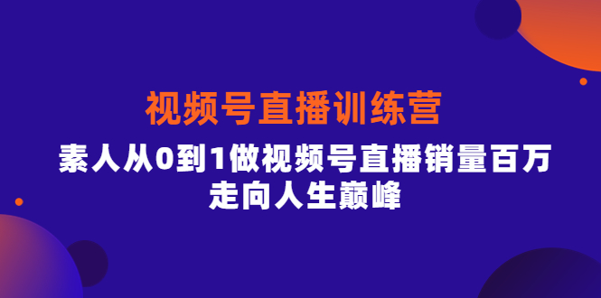 视频号直播训练营，素人从0到1做视频号直播销量百万，走向人生巅峰创客之家-网创项目资源站-副业项目-创业项目-搞钱项目创客之家