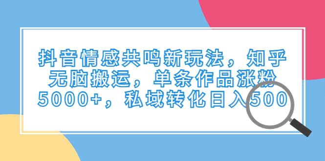 抖音情感共鸣新玩法，知乎无脑搬运，单条作品涨粉5000+，私域转化日入500创客之家-网创项目资源站-副业项目-创业项目-搞钱项目创客之家