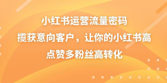 小红书运营流量密码，揽获意向客户，让你的小红书高点赞多粉丝高转化创客之家-网创项目资源站-副业项目-创业项目-搞钱项目创客之家