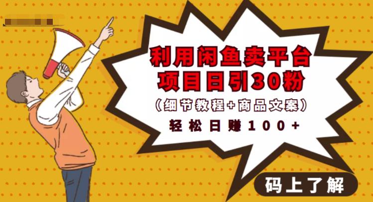 利用闲鱼卖平台项目课程资源日引流30+精准粉丝，轻松日赚100+，积累人脉可实现二次变现（细节教程+商品文案）创客之家-网创项目资源站-副业项目-创业项目-搞钱项目创客之家
