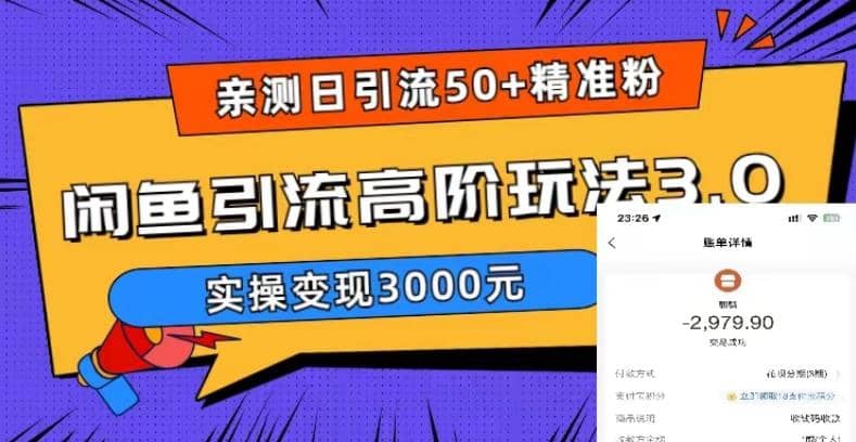 实测日引50+精准粉，闲鱼引流高阶玩法3.0，实操变现3000元创客之家-网创项目资源站-副业项目-创业项目-搞钱项目创客之家