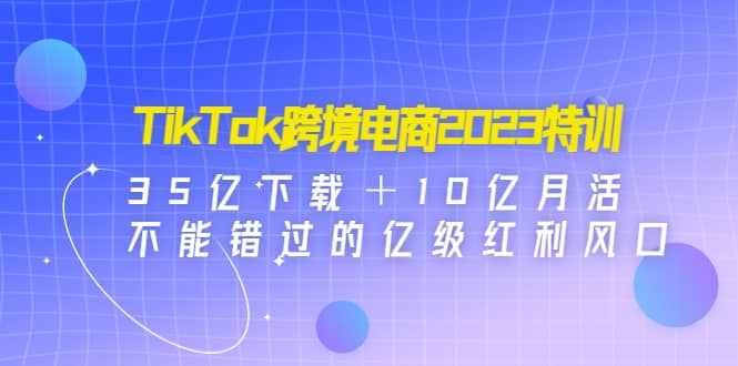 TikTok跨境电商2023特训：35亿下载＋10亿月活，不能错过的亿级红利风口创客之家-网创项目资源站-副业项目-创业项目-搞钱项目创客之家