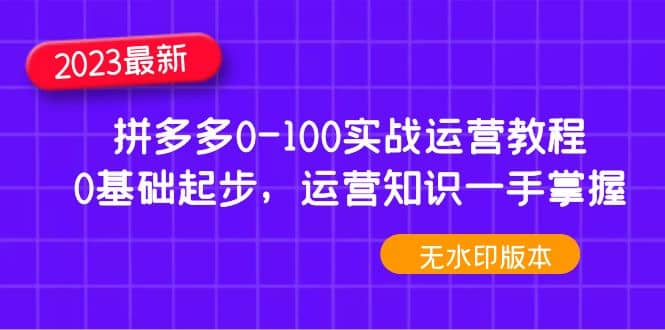 2023拼多多0-100实战运营教程，0基础起步，运营知识一手掌握（无水印）创客之家-网创项目资源站-副业项目-创业项目-搞钱项目创客之家