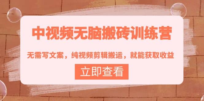 中视频无脑搬砖训练营：无需写文案，纯视频剪辑搬运，就能获取收益创客之家-网创项目资源站-副业项目-创业项目-搞钱项目创客之家