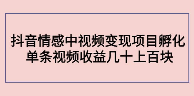 抖音情感中视频变现项目孵化创客之家-网创项目资源站-副业项目-创业项目-搞钱项目创客之家