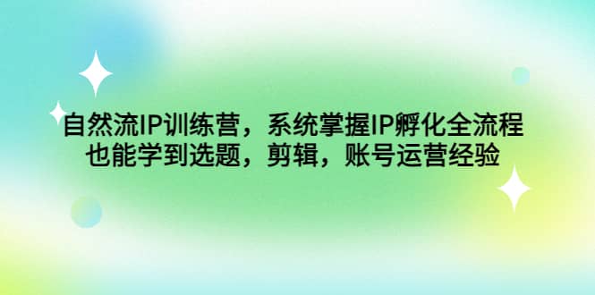 自然流IP训练营，系统掌握IP孵化全流程，也能学到选题，剪辑，账号运营经验创客之家-网创项目资源站-副业项目-创业项目-搞钱项目创客之家
