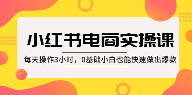 小红书·电商实操课：每天操作3小时，0基础小白也能快速做出爆款创客之家-网创项目资源站-副业项目-创业项目-搞钱项目创客之家