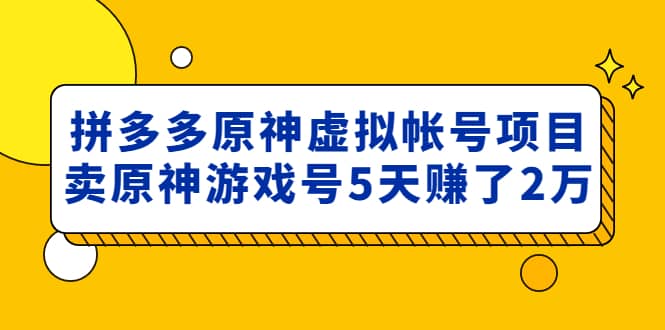 外面卖2980的拼多多原神虚拟帐号项目创客之家-网创项目资源站-副业项目-创业项目-搞钱项目创客之家