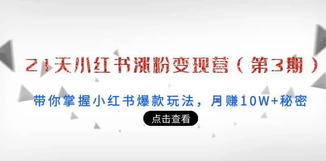 21天小红书涨粉变现营（第3期）：带你掌握小红书爆款玩法，月赚10W+秘密创客之家-网创项目资源站-副业项目-创业项目-搞钱项目创客之家