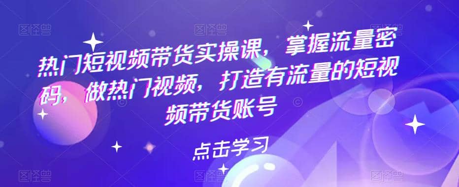 热门短视频带货实战 掌握流量密码 做热门视频 打造有流量的短视频带货账号创客之家-网创项目资源站-副业项目-创业项目-搞钱项目创客之家