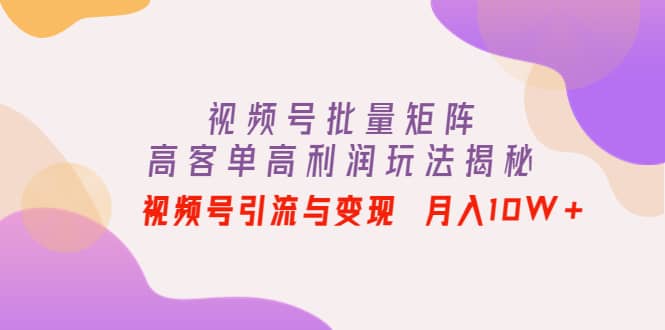 视频号批量矩阵的高客单高利润玩法揭秘创客之家-网创项目资源站-副业项目-创业项目-搞钱项目创客之家