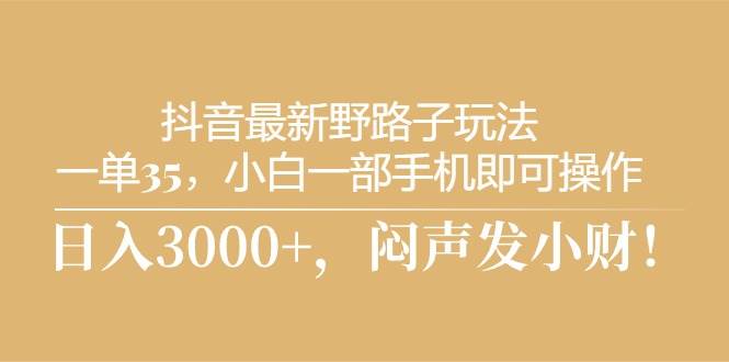 抖音最新野路子玩法，一单35，小白一部手机即可操作，，日入3000+，闷…创客之家-网创项目资源站-副业项目-创业项目-搞钱项目创客之家