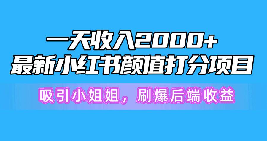 一天收入2000+，最新小红书颜值打分项目，吸引小姐姐，刷爆后端收益创客之家-网创项目资源站-副业项目-创业项目-搞钱项目创客之家
