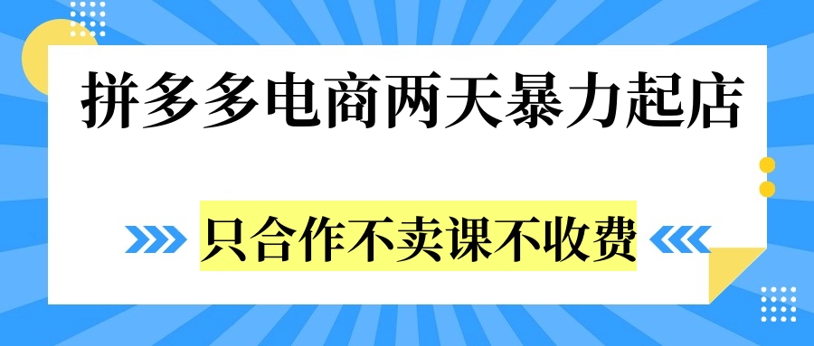 拼多多两天暴力起店，只合作不卖课不收费创客之家-网创项目资源站-副业项目-创业项目-搞钱项目创客之家
