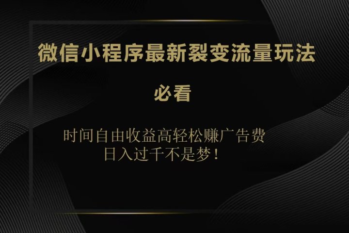 微信小程序最新裂变流量玩法，时间自由收益高轻松赚广告费，日入200-500+创客之家-网创项目资源站-副业项目-创业项目-搞钱项目创客之家