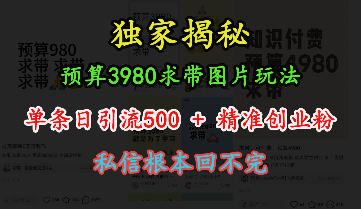 图片[1]创客之家-网创项目资源站-副业项目-创业项目-搞钱项目“小红书”预算3980求带 图片玩法，单条日引流500+精准创业粉，私信根本回不完创客之家-网创项目资源站-副业项目-创业项目-搞钱项目创客之家