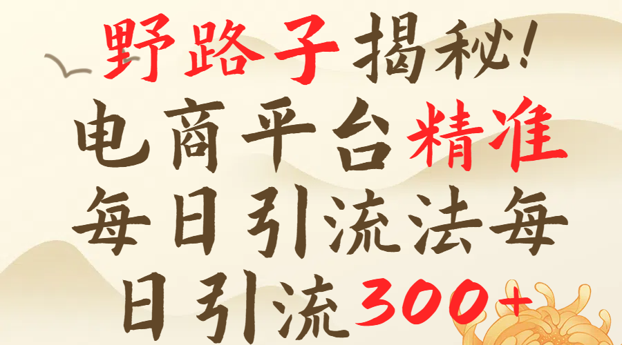 野路子揭秘！电商平台每日引流300＋独家揭秘详细流程！创客之家-网创项目资源站-副业项目-创业项目-搞钱项目创客之家