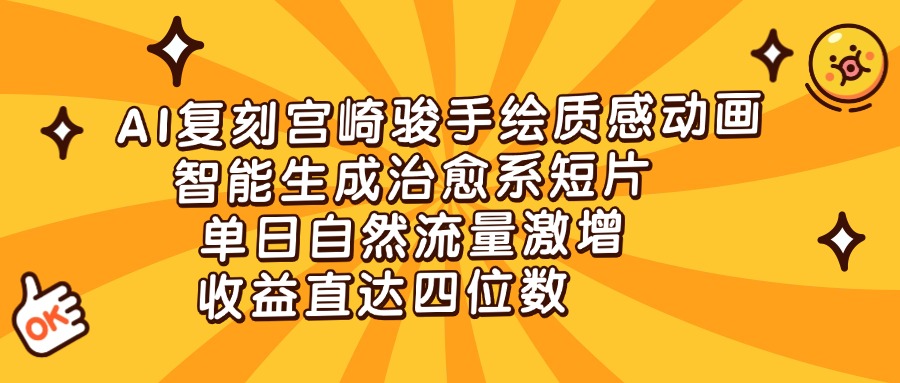 AI复刻宫崎骏手绘质感动画，智能生成治愈系短片，单日自然流量激增，收益直达四位数创客之家-网创项目资源站-副业项目-创业项目-搞钱项目创客之家